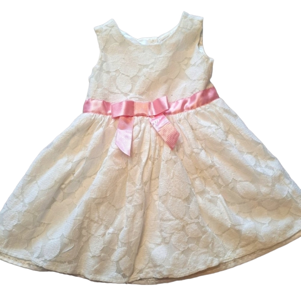 Children's Place White Sleeveless Lace A-Line Dress With Bow Size 12-18 Months